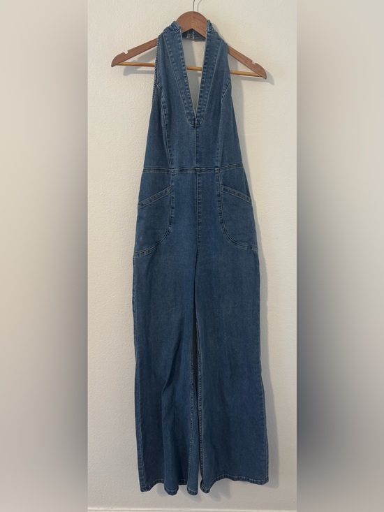 We The Free Pants - We The Free Sweet Thing Denim Flare Jumpsuit Halter Boho Festival Med *Read*